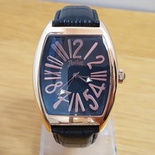 Mens XXL Black Leather Rose Gold Retro Pop-Art Tonneau Pocket Watch PK3016 NEW