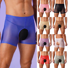 UK Mens Boxer Brief See-through Shorts Open Crotch Underpants Bottom Underwear