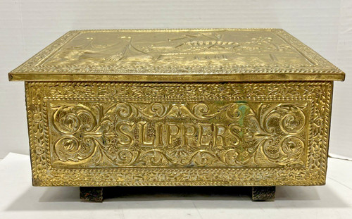 Vintage brass slipper box - vintage,