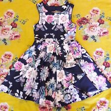LOLA & MAVERICK AGE 8 GIRLS DESIGNER NAVY FLORAL DRESS OCCASION PARTY WEDDING