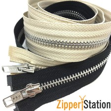 YKK Open End Zips Extra Long Metal Zips- Black, Beige Zipper. 91cms to 300cms