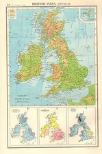 1952 MAP ~ BRITISH ISLES PHYSICAL ~ SHOWING RAINFALL & TEMPERATURE