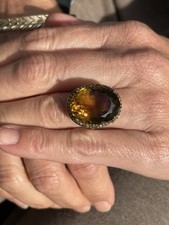 Silver Large Oval Cut Citrine & Yellow Sapphire Ring 9.2 Grams