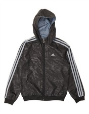 ADIDAS Boys Hooded Reversible Jacket 11-12 Years Black Polyester FS09