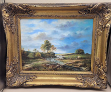 Antique landscape painting oil - painting,