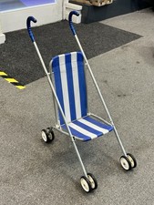 Vintage 1970s Folding Dolls Stroller Blue & White striped, Unbranded