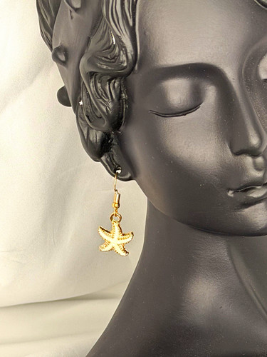 Gold tone starfish dangle drop - gold,