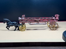 Vintage Cast Iron Horse Drawn Fire Equipment Trailer Horse w/Broken Leg ?PARTS?