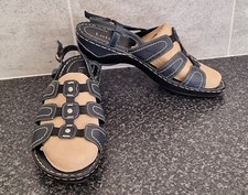 * LOTUS * NAVY LEATHER LOW WEDGE HEEL SLINGBACK STRAPPY SANDALS (CUSHIONED) Sz 7