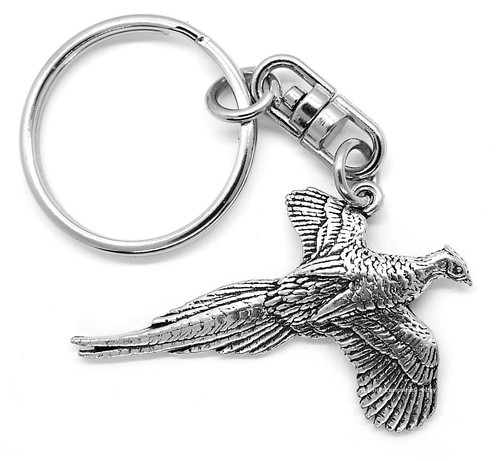 Pheasant bird keyring - pheasant, (silver