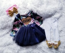 Baby Girls One Year Old Party Dress Size 6-12 Months mock shoe tights and bow 