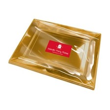 Metallic Gold Plastic Rectangle Party Serving Plates 38cm - Pack of 2