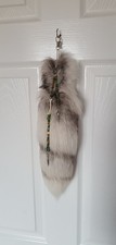 Black And White Taxidermy Fox Tail  Keychain With Bead Charm