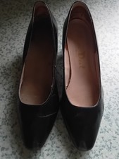 Womens Vintage Van-Dal Black Real Leather Mid Heel Court Shoes Size Eu38/Uk5 D