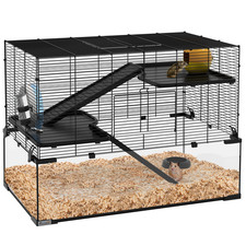 3 Tiers Hamster Cage With Deep Glass Base, Hut & Dish, 78.5cm X 48.5cm 
