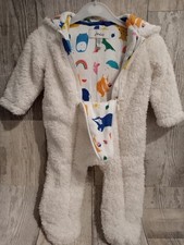 Joules White Pram Snow Suit Animal Print Lining Bear Paws & Ears Age 3-6 Months 
