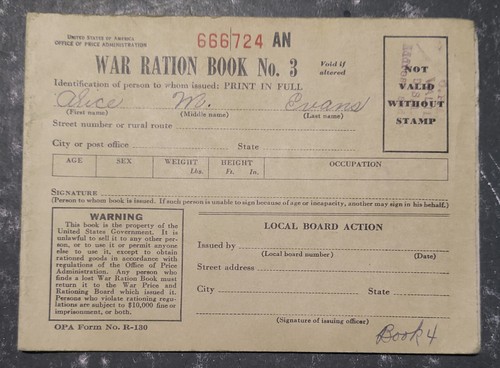 Ww2 war ration book - book, 1943