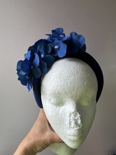 Navy Padded Flowered Hairband Fascinator, Races, Wedding, Ascot, Head Piece