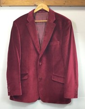 Peter Christian-Men’s Velvet Tailored Suit Blazer-Burgundy/Wine-Size R46