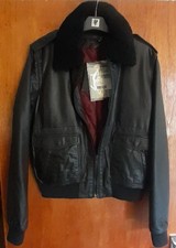BLK DNM Lambs Leather Bomber Aviator Style Jacket L Detachable Lambswool Collar