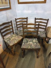 4 x SOLID OAK  LADDER BACKED DINING CHAIR's, REMOVABLE SPRUNG SEATS POSS PRIORY.