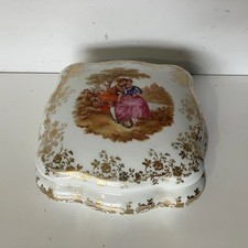 Vintage La Reine Limoges Porcelain Fragonard Large Lidded Trinket Box