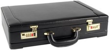 Professional Mens Leather Executive Black Briefcase with Combination Golden Lock