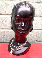 Duron 50s black chalkware female head tribal Reg 885746 date 1957 project
