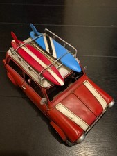 Surfers Red Mini Tin Plate Model with Surfboard's on Roof