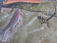 Folk art painted fly fishing box complete with many flies.