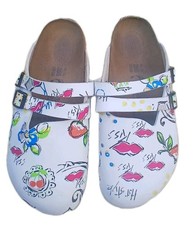 BIRKENSTOCK BIRKI BOSTON CLOG  FLORAL GRAFFITI FOOTBED WOMENS SHOES 7.5 41 Used 