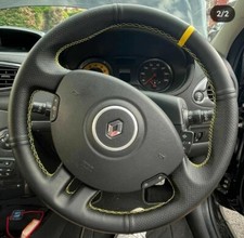 RETRIMMED Renault Clio Mk3 Steering Wheel Black YELLOW Marker + YELLOW Stitching