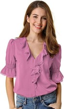 Allegra K Ruffle V Neck Half