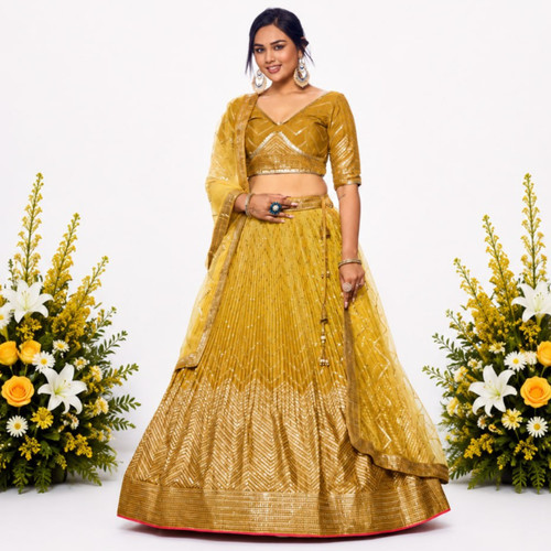 Yellow embroidered chinon - embroidered,