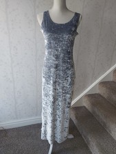 Vintage 90s Y2K Amaranto Long Silver Velvet Dress UK 12