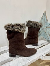 Markon Sharley Brown Suede Leather Fur Lined Vintage Mid Calf Boots UK Size 8