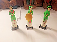 3  Vietnamese Female Figurines Made From Resin In Traditional Attire