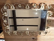 Vintage 1950s Ornate Wrought Iron Scroll Edge & Leaf Design Bevel Glass Mirror