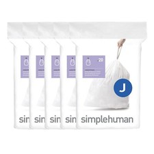 simplehuman Code J 100 Liners, 50% Recycled Custom Fit Bin Bags in Dispenser Pac