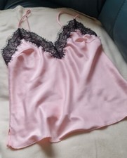 ANN SUMMERS LADIES PINK BLACK CAMI TOP CAMISOLE SILK VEST SUMMER TOP UK 10 BNWT