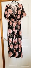 Ladies / Girls Black Floral Primark Short Sleeve Playsuit Maxi Dress - UK 14