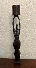 Hand Carved Wooden African Tribal Women  Taper Candle Holder Statue 12” Tall
