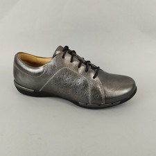 Clarks Unstructured Shoes Womens Size 6 Pewter Grey Leather Flat Lace Up Comfort