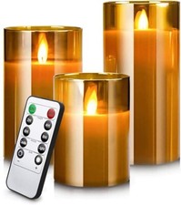 SUNNEST Led Flameless Candles, Gold Warm Light Glass Fake Candle Battery Operate