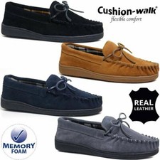 MENS GENUINE SUEDE LEATHER MOCCASIN SLIPPERS LOAFERS WARM LINED SHOES SIZES 6-12