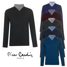 Mens Jumper Mock V Neck Sweater Pierre Cardin Top Casual Pullover Knitwear Shirt