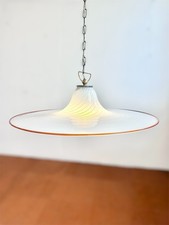 Large Vintage Murano Glass Swirl Pendant Light. 1970s, White, Transparent