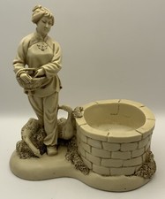 Vintage Chinese Plant Pot Holder Lady Feeding Geese By The Well Sculpture 