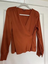 H&M Women’s Satin Rust Long Sleeve Top Trend Satin Rust Orange stylish blouse 4