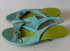 Salvatore Ferragamo Turquoise Leather Open Toe Slingbacks Size 7.5